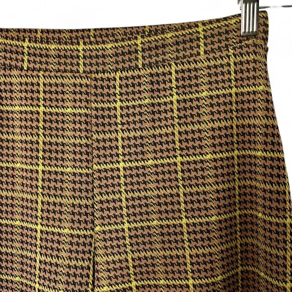Zara Tan & Mustard Houndstooth Stretchy Crop Pants - Picture 2 of 5